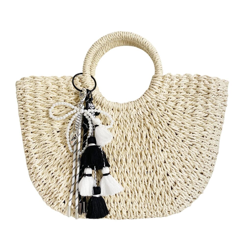 1382 Beaded Bow Tassel Rope Braided Keychain Bag Charms for Handbag Purse